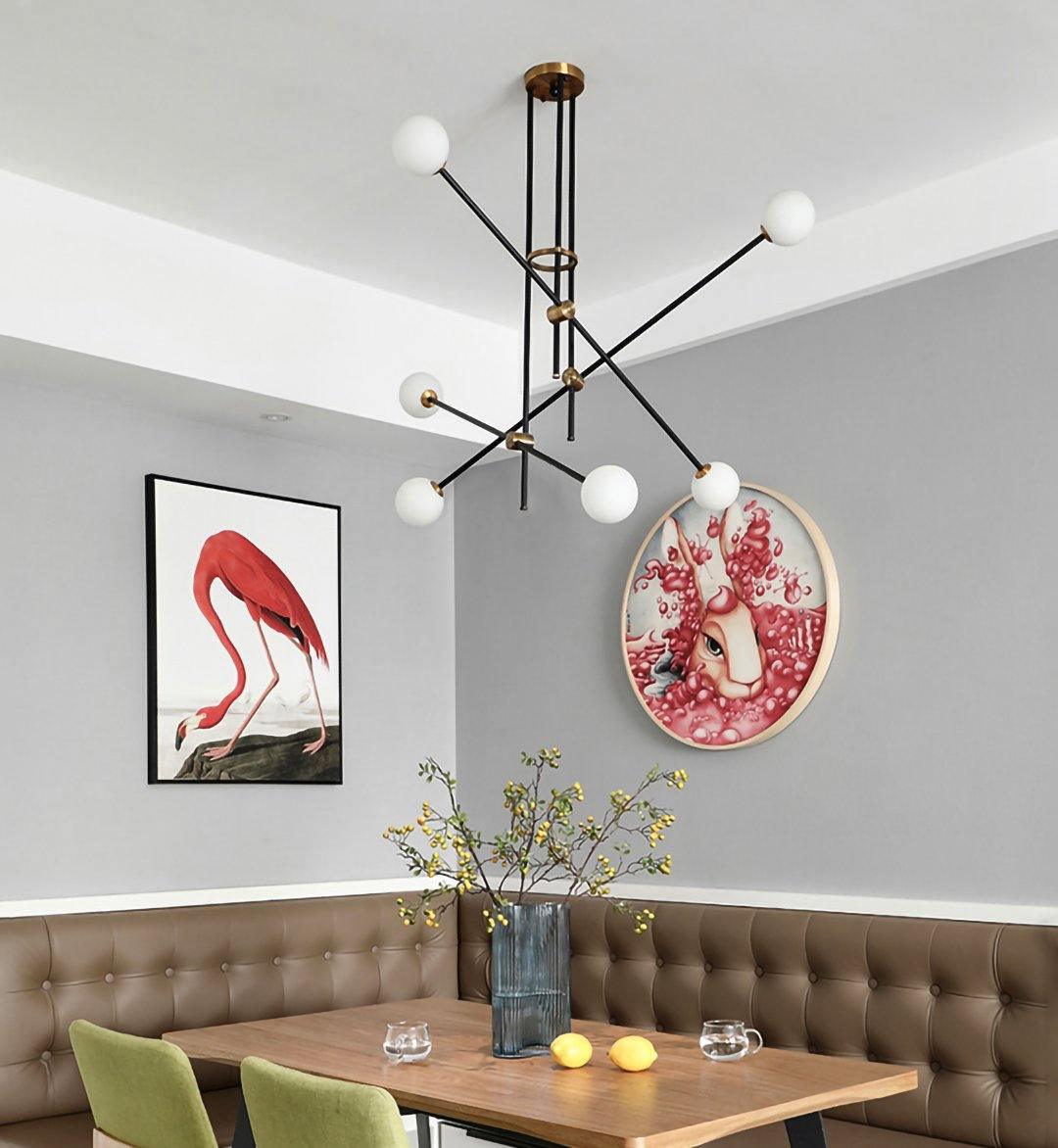 Modern Hand Blown Glass Globe Chandelier with Brass Rods Nordic Multi Head Ceiling Light