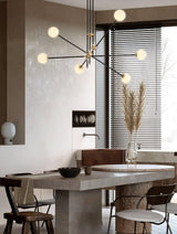 Modern Hand Blown Glass Globe Chandelier with Brass Rods Nordic Multi Head Ceiling Light
