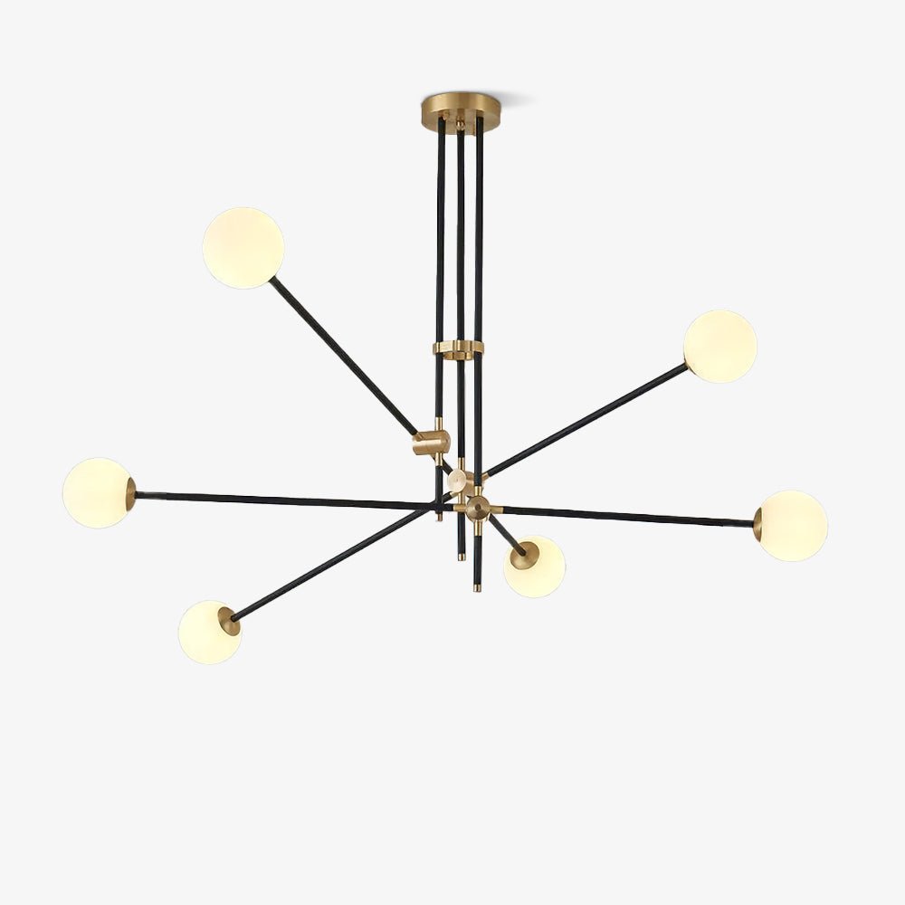 Modern Hand Blown Glass Globe Chandelier with Brass Rods Nordic Multi Head Ceiling Light