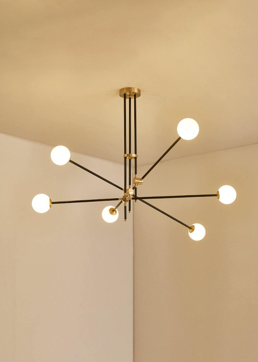 Modern Hand Blown Glass Globe Chandelier with Brass Rods Nordic Multi Head Ceiling Light