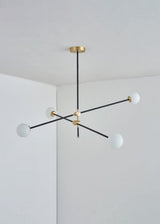 Modern Hand Blown Glass Globe Chandelier with Brass Rods Nordic Multi Head Ceiling Light