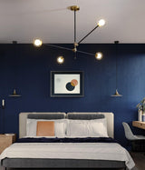Modern Hand Blown Glass Globe Chandelier with Brass Rods Nordic Multi Head Ceiling Light