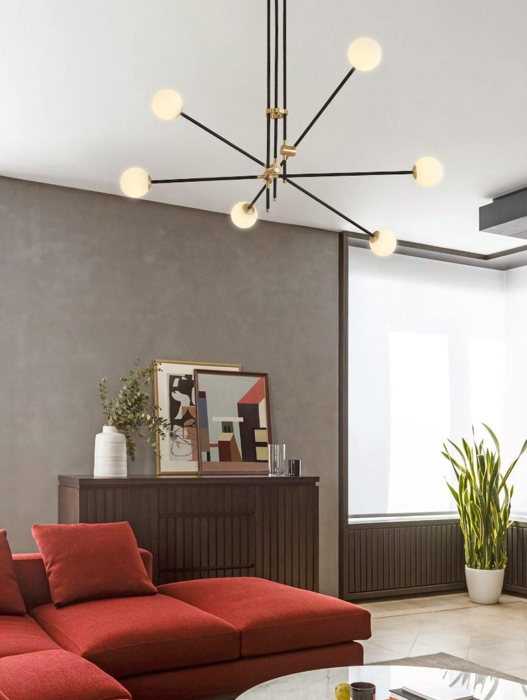 Modern Hand Blown Glass Globe Chandelier with Brass Rods Nordic Multi Head Ceiling Light