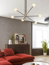 Modern Hand Blown Glass Globe Chandelier with Brass Rods Nordic Multi Head Ceiling Light