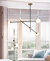 Modern Hand Blown Glass Globe Chandelier with Brass Rods Nordic Multi Head Ceiling Light