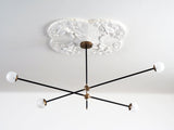 Modern Hand Blown Glass Globe Chandelier with Brass Rods Nordic Multi Head Ceiling Light