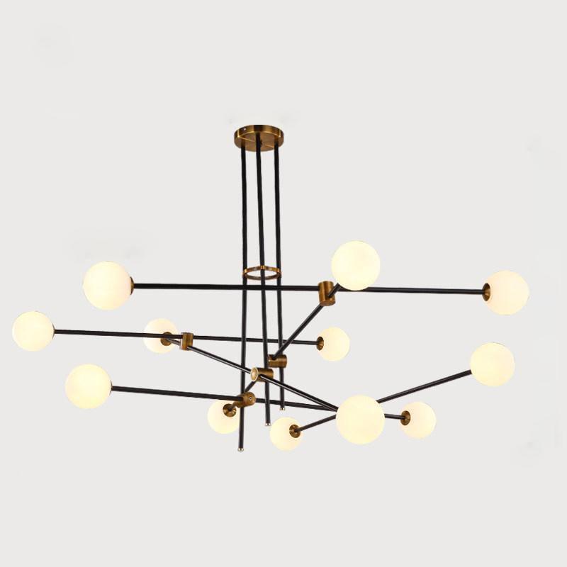 Modern Hand Blown Glass Globe Chandelier with Brass Rods Nordic Multi Head Ceiling Light