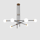 Modern Hand Blown Glass Globe Chandelier with Brass Rods Nordic Multi Head Ceiling Light