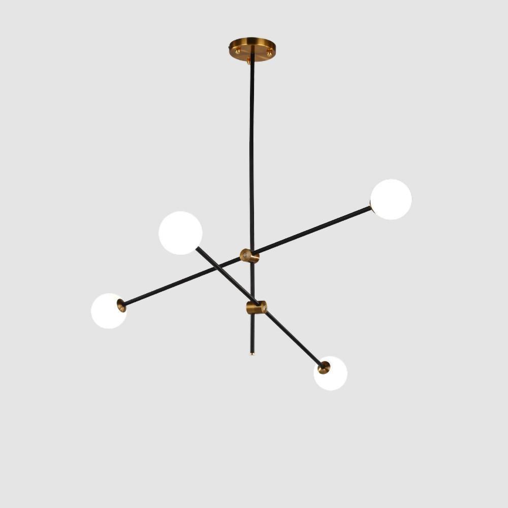 Modern Hand Blown Glass Globe Chandelier with Brass Rods Nordic Multi Head Ceiling Light