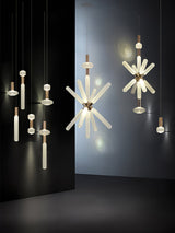 Modern Hand Blown Glass Linear Pendant Light with Champagne Gold Finish LED Droplight