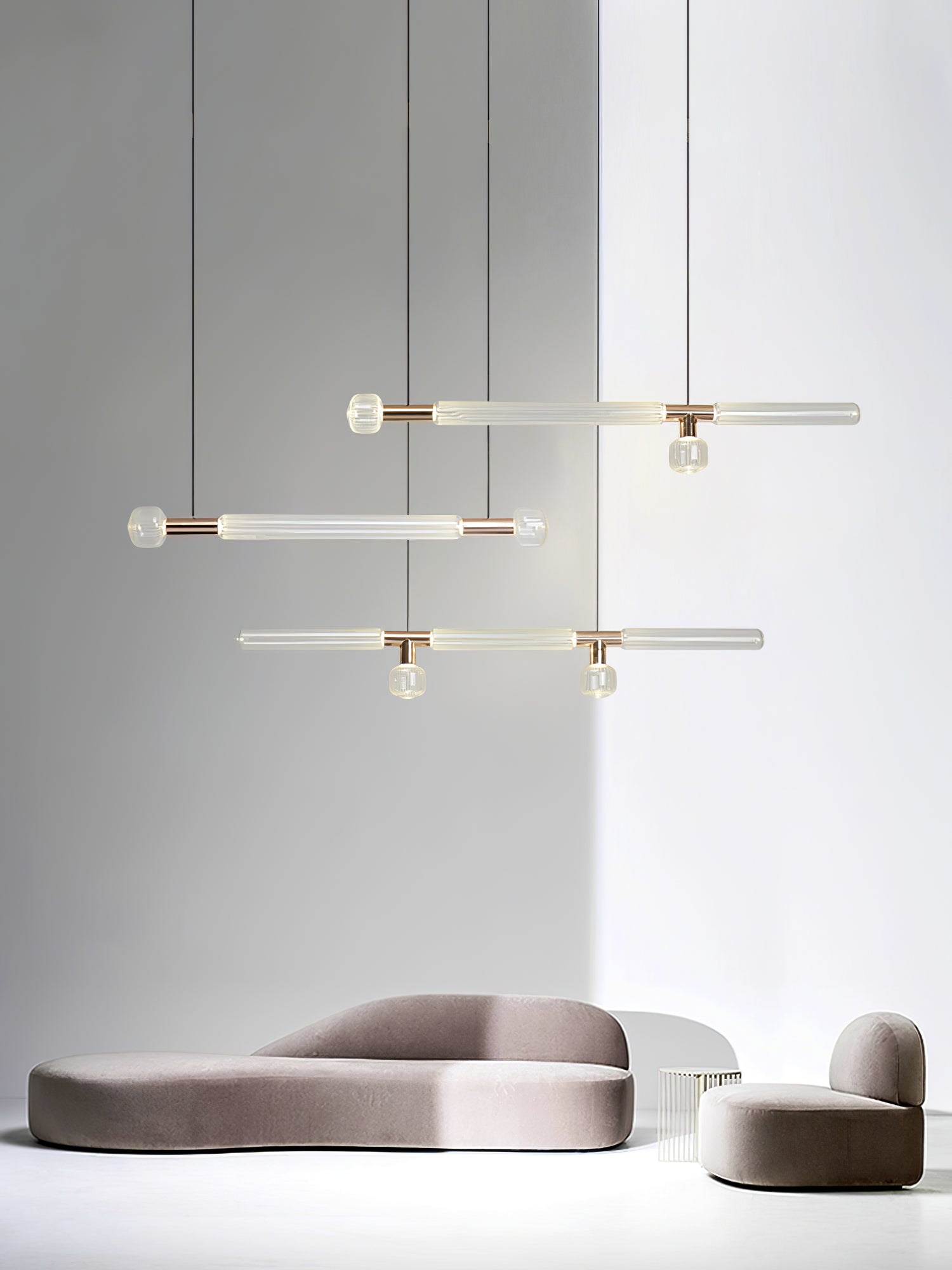 Modern Hand Blown Glass Linear Pendant Light with Champagne Gold Finish LED Droplight