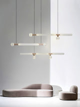 Modern Hand Blown Glass Linear Pendant Light with Champagne Gold Finish LED Droplight