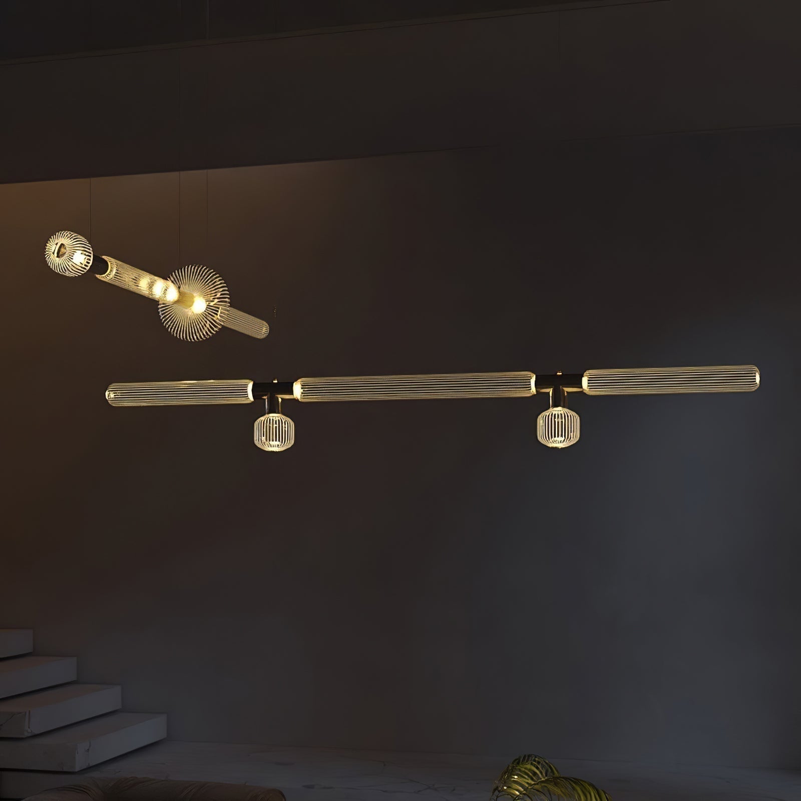 Modern Hand Blown Glass Linear Pendant Light with Champagne Gold Finish LED Droplight