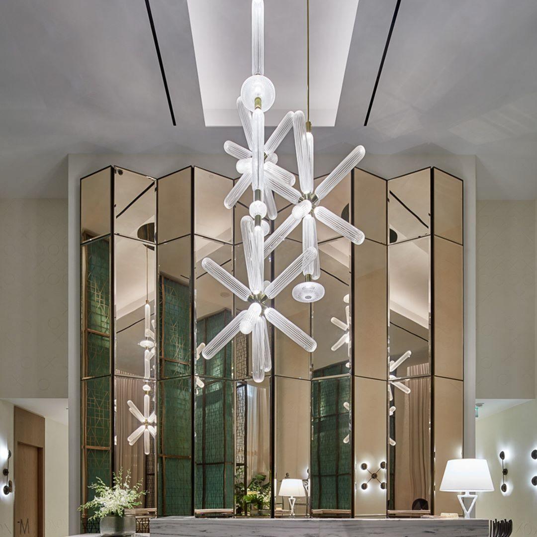 Modern Hand Blown Glass Linear Pendant Light with Champagne Gold Finish LED Droplight