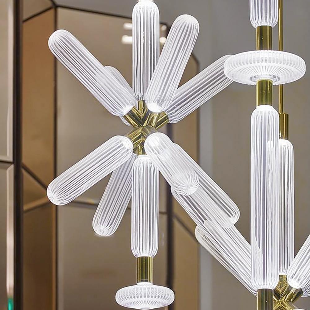 Modern Hand Blown Glass Linear Pendant Light with Champagne Gold Finish LED Droplight