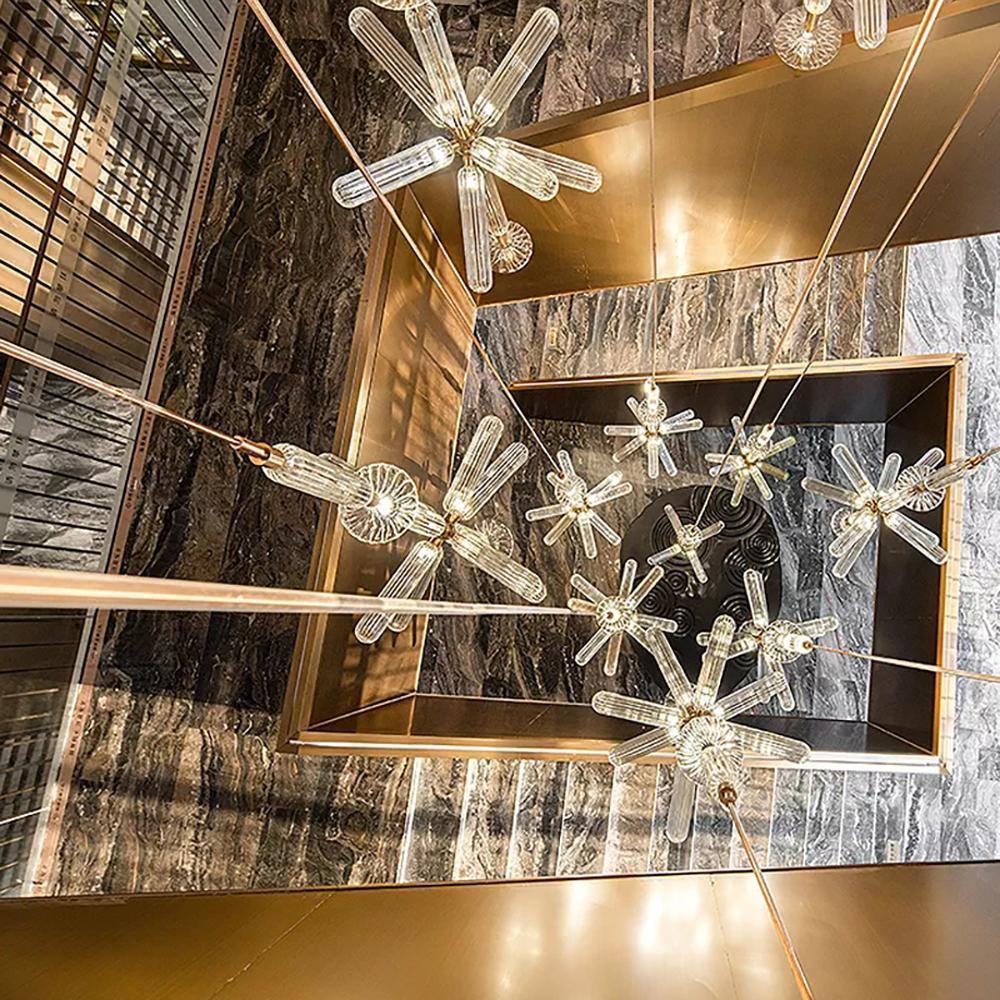 Modern Hand Blown Glass Linear Pendant Light with Champagne Gold Finish LED Droplight