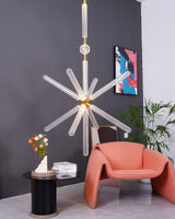 Modern Hand Blown Glass Linear Pendant Light with Champagne Gold Finish LED Droplight