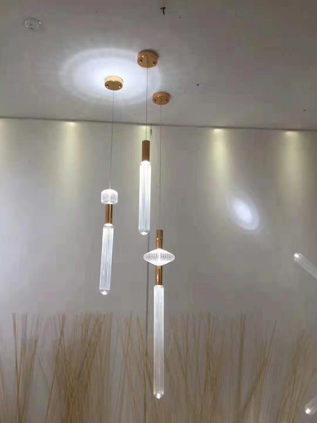 Modern Hand Blown Glass Linear Pendant Light with Champagne Gold Finish LED Droplight