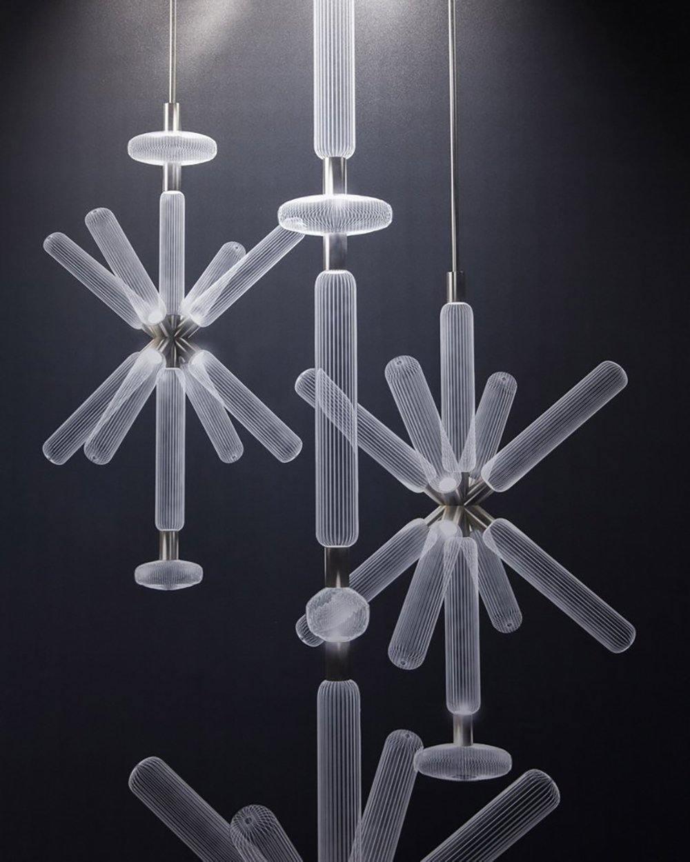 Modern Hand Blown Glass Linear Pendant Light with Champagne Gold Finish LED Droplight