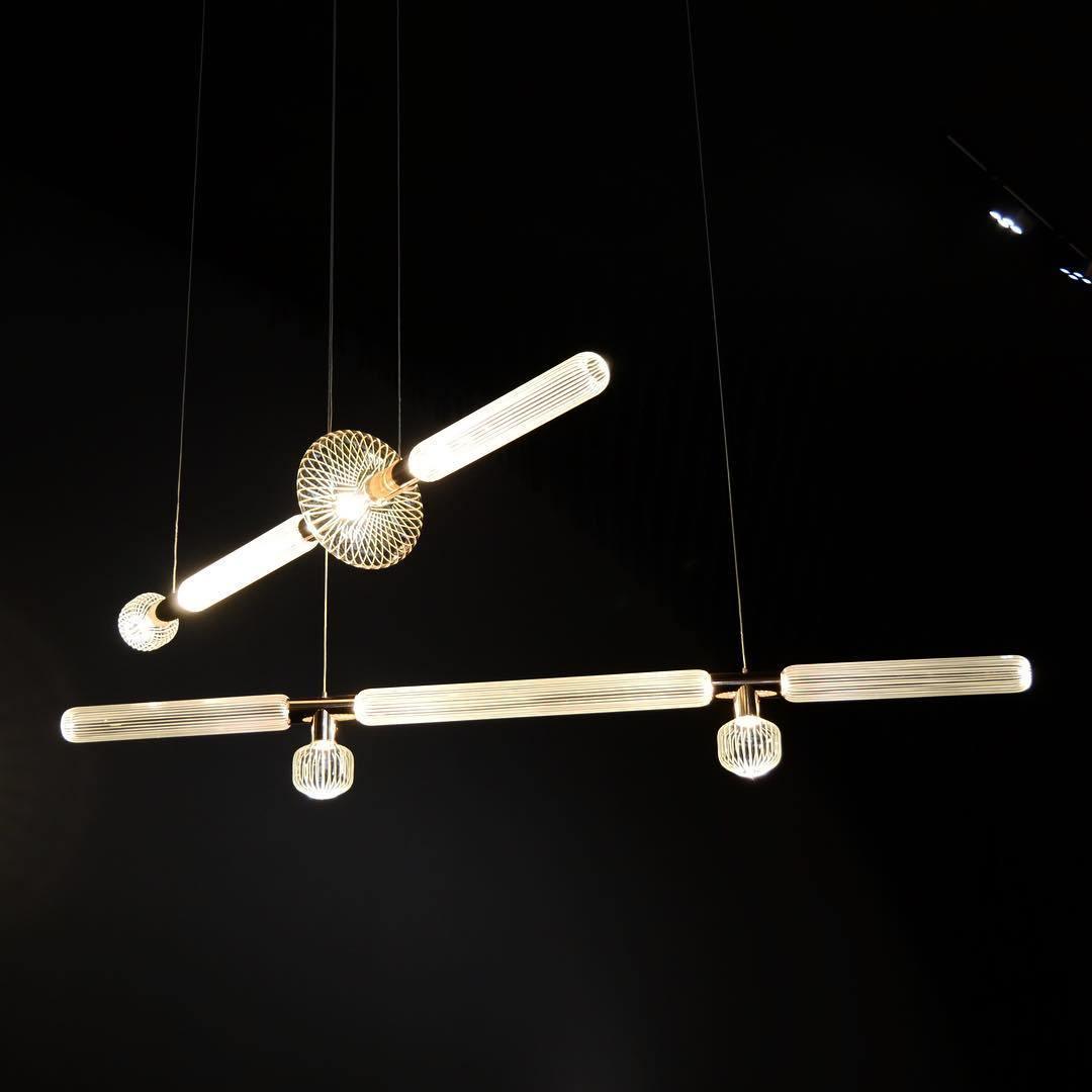 Modern Hand Blown Glass Linear Pendant Light with Champagne Gold Finish LED Droplight