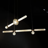Modern Hand Blown Glass Linear Pendant Light with Champagne Gold Finish LED Droplight
