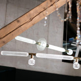 Modern Hand Blown Glass Linear Pendant Light with Champagne Gold Finish LED Droplight