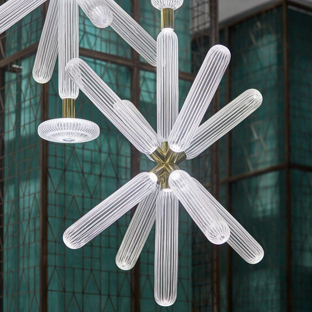 Modern Hand Blown Glass Linear Pendant Light with Champagne Gold Finish LED Droplight