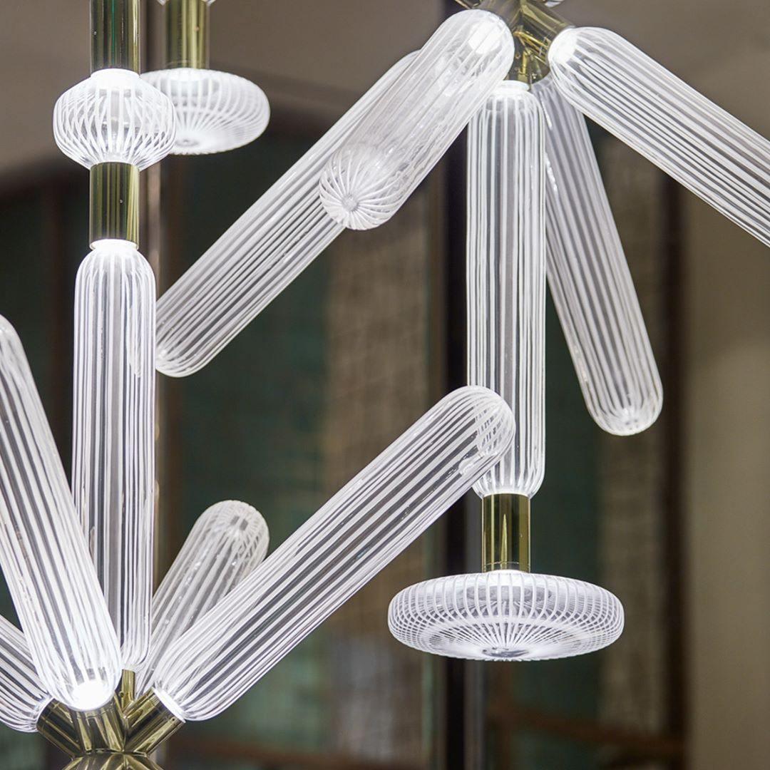 Modern Hand Blown Glass Linear Pendant Light with Champagne Gold Finish LED Droplight