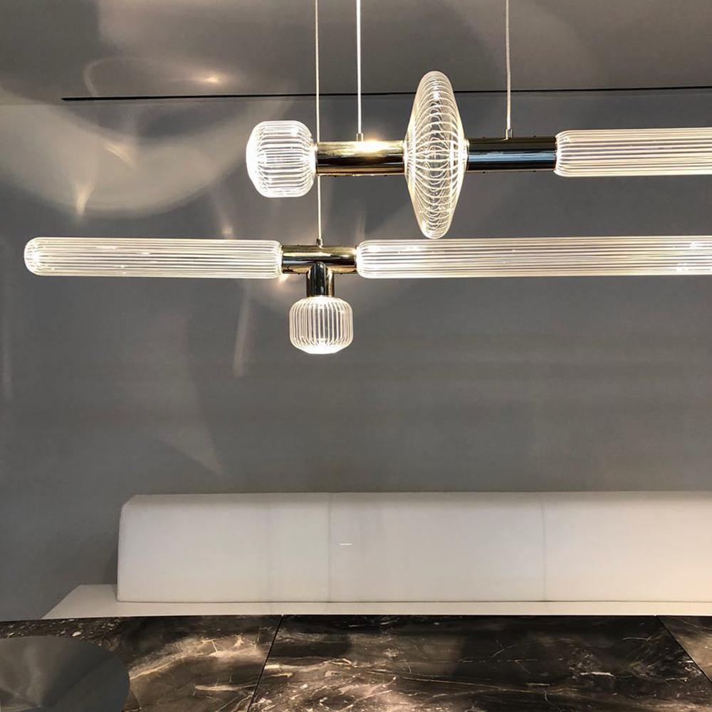 Modern Hand Blown Glass Linear Pendant Light with Champagne Gold Finish LED Droplight