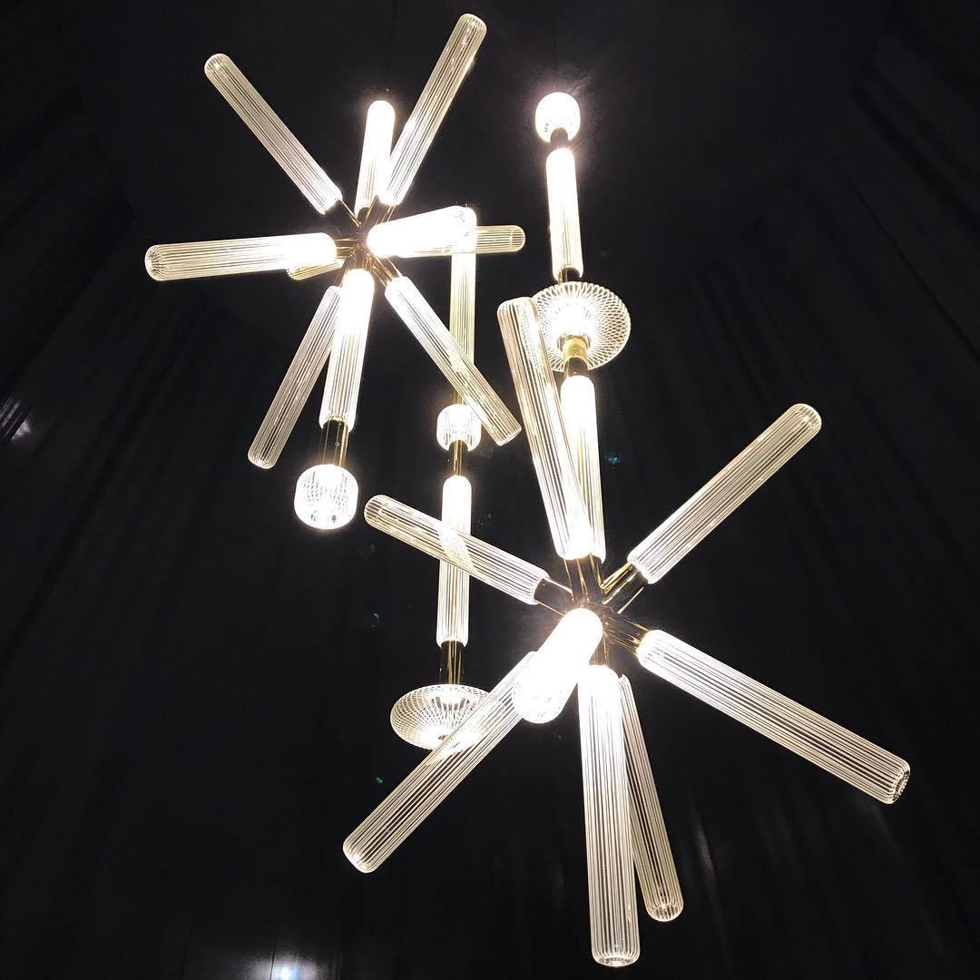 Modern Hand Blown Glass Linear Pendant Light with Champagne Gold Finish LED Droplight