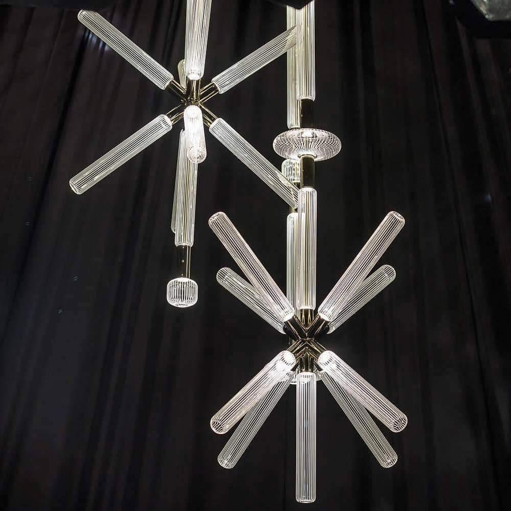Modern Hand Blown Glass Linear Pendant Light with Champagne Gold Finish LED Droplight