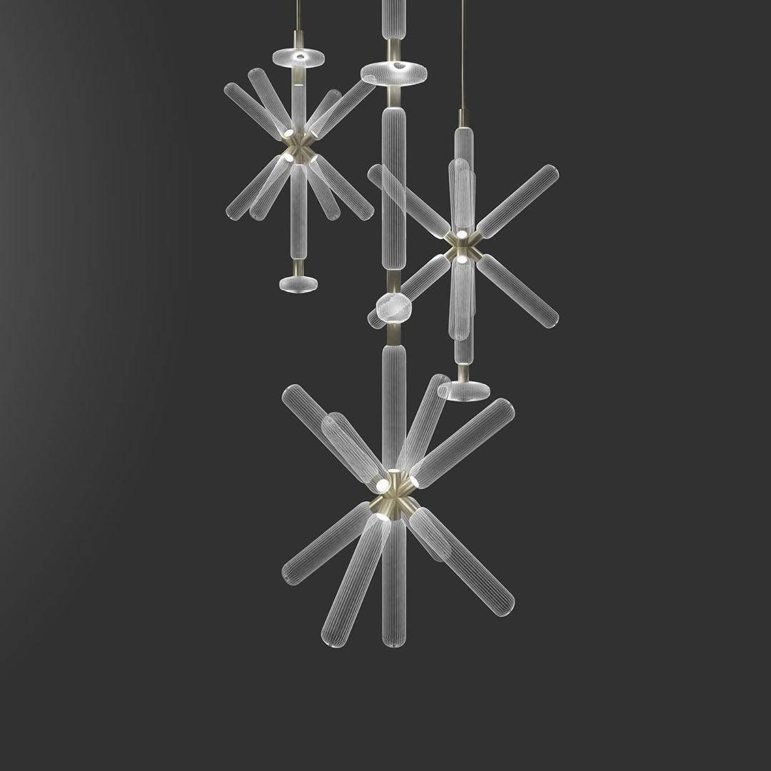 Modern Hand Blown Glass Linear Pendant Light with Champagne Gold Finish LED Droplight