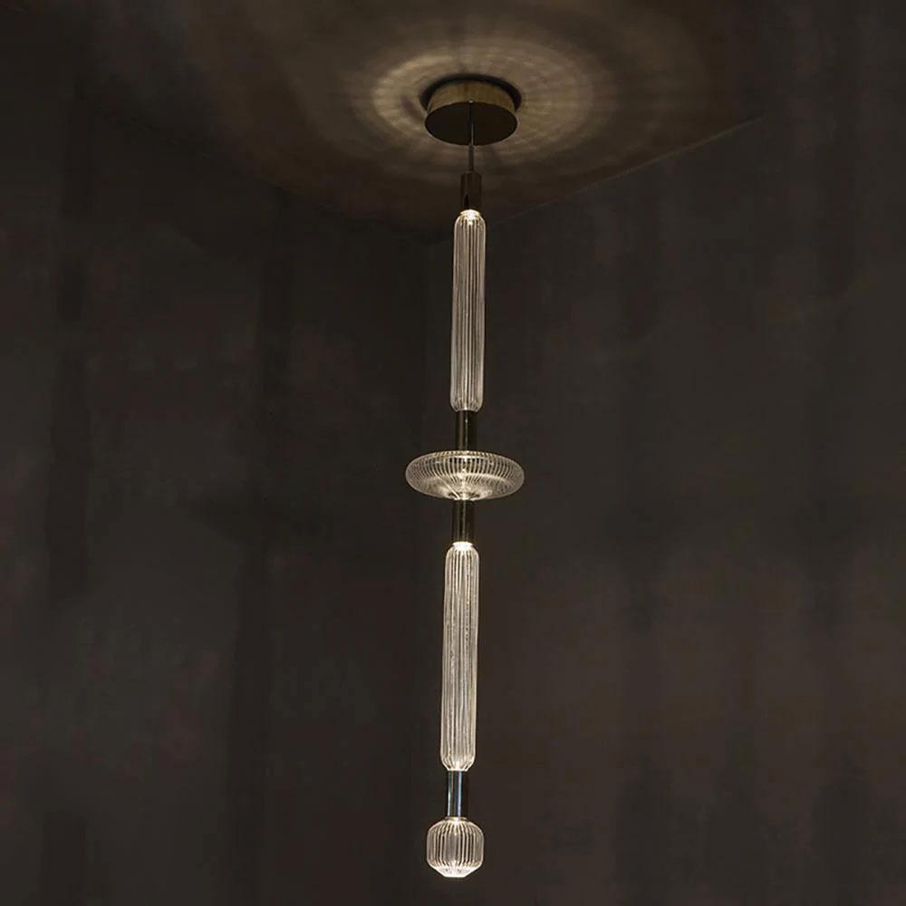 Modern Hand Blown Glass Linear Pendant Light with Champagne Gold Finish LED Droplight