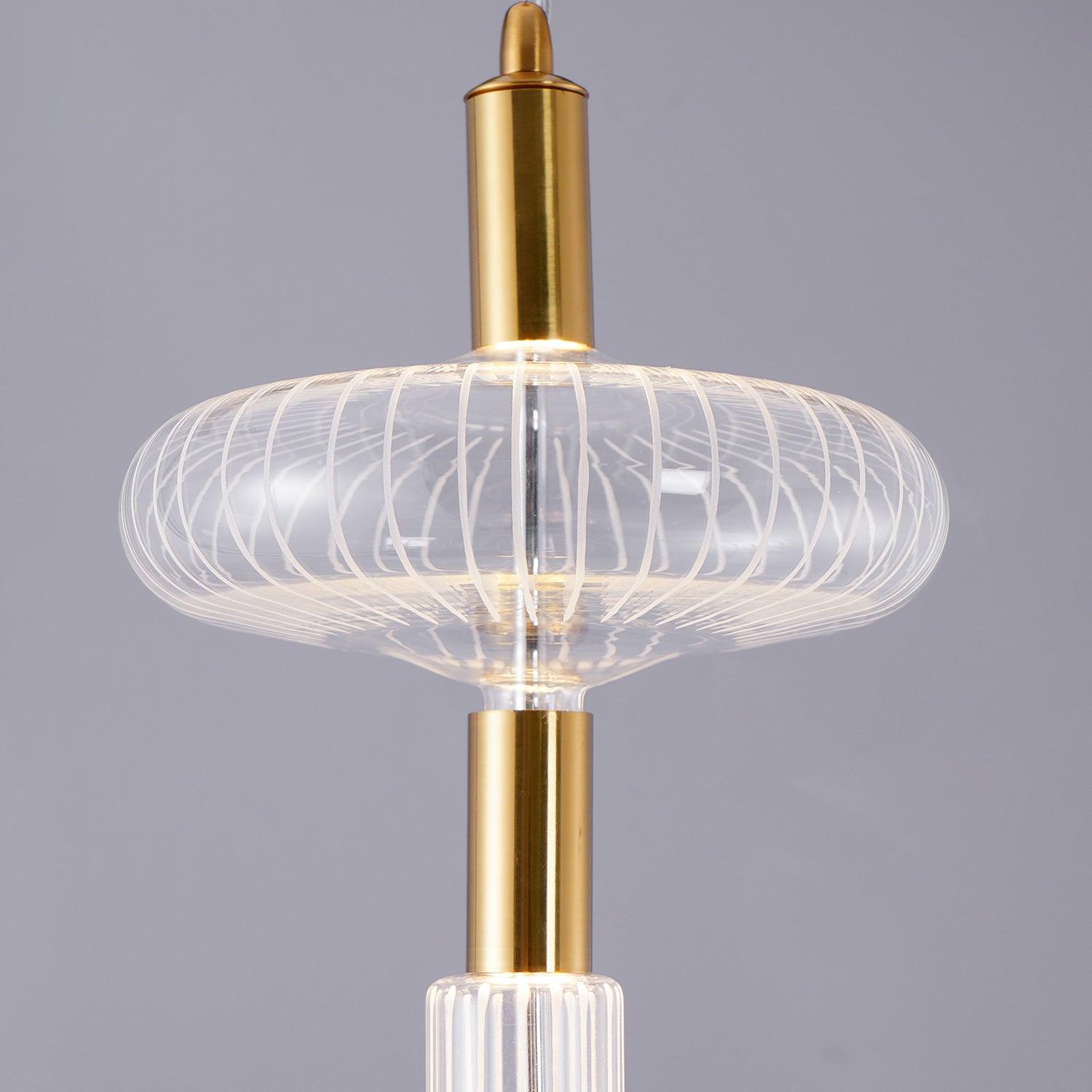 Modern Hand Blown Glass Linear Pendant Light with Champagne Gold Finish LED Droplight