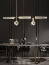 Modern Hand Blown Glass Linear Pendant Light with Champagne Gold Finish LED Droplight