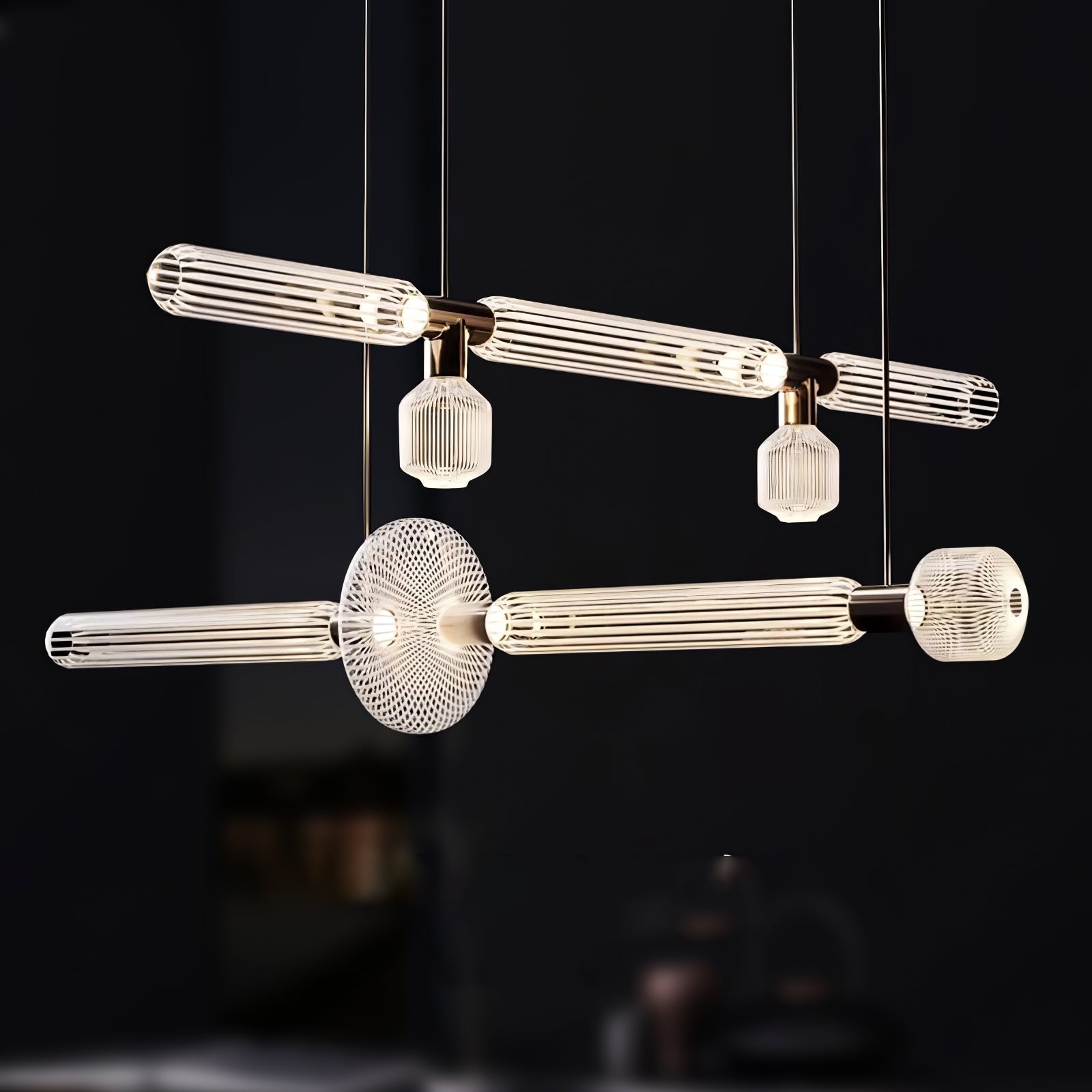 Modern Hand Blown Glass Linear Pendant Light with Champagne Gold Finish LED Droplight