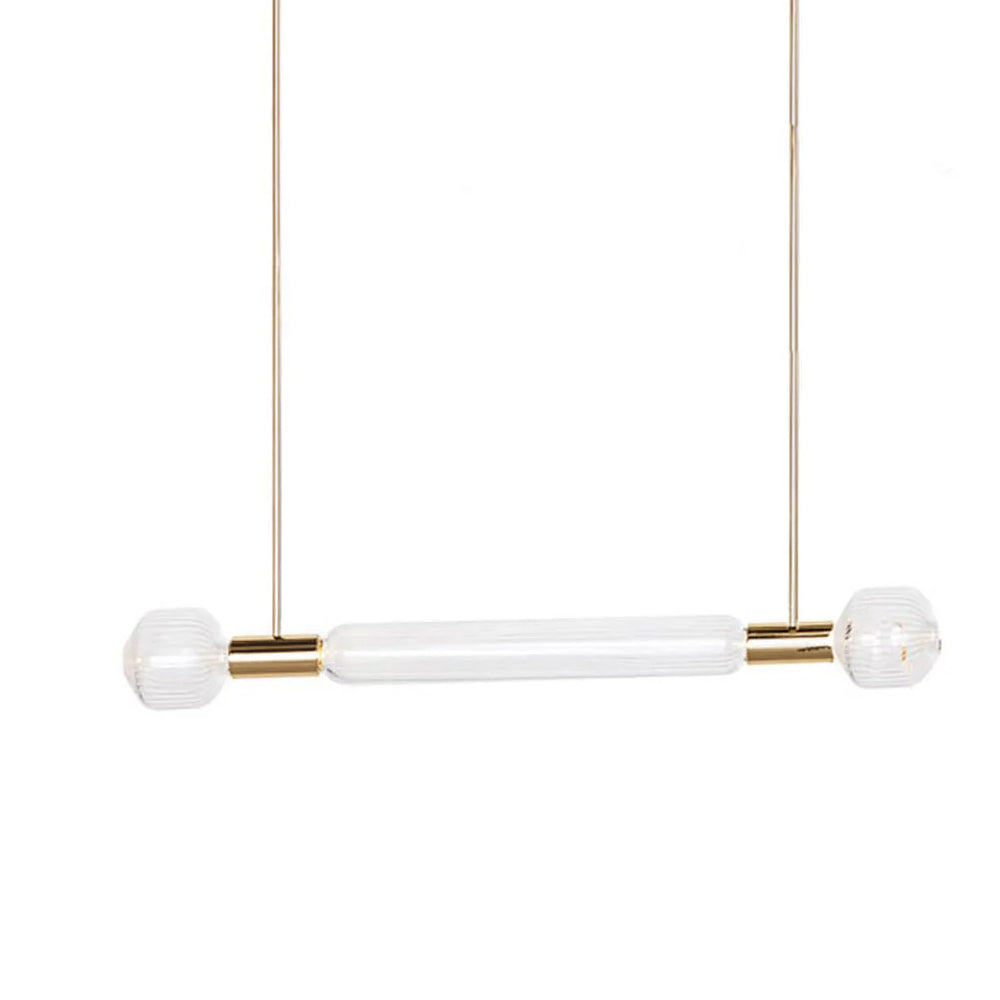 Modern Hand Blown Glass Linear Pendant Light with Champagne Gold Finish LED Droplight