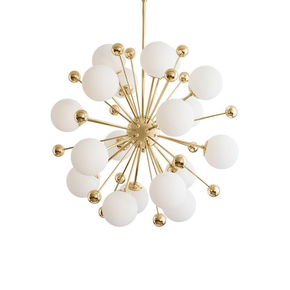 Modern Hand Blown Glass Sphere Pendant Light with Elegant Brass Gold Structure