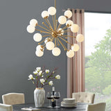 Modern Hand Blown Glass Sphere Pendant Light with Elegant Brass Gold Structure