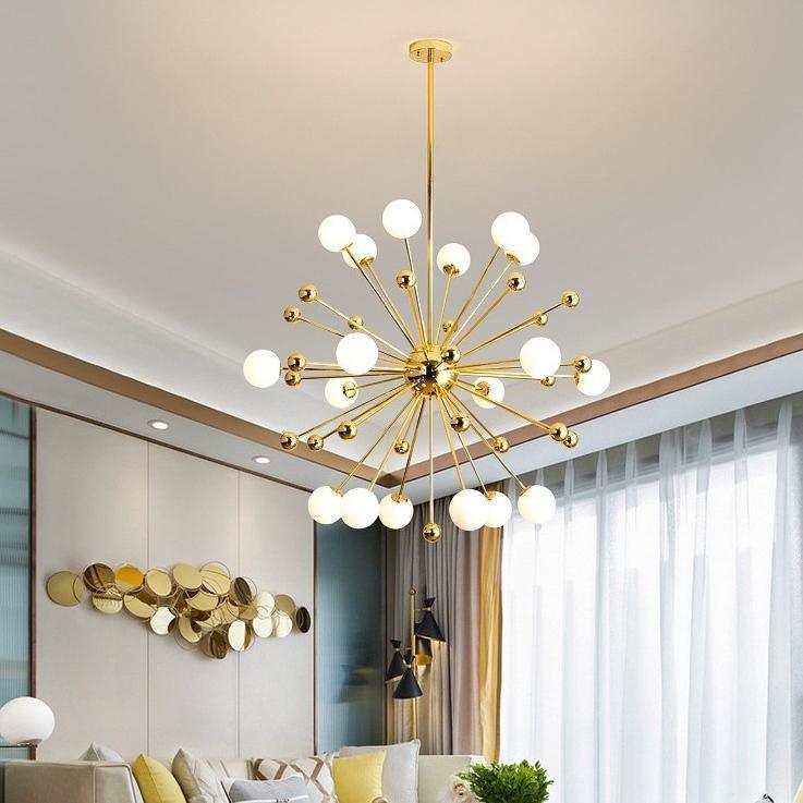 Modern Hand Blown Glass Sphere Pendant Light with Elegant Brass Gold Structure