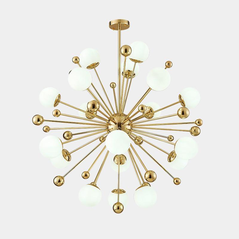 Modern Hand Blown Glass Sphere Pendant Light with Elegant Brass Gold Structure