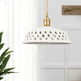 Modern Hand Carved White Ceramic Pendant Lamp with Adjustable Hanging Cord and Brass Finish