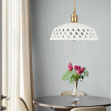Modern Hand Carved White Ceramic Pendant Lamp with Adjustable Hanging Cord and Brass Finish