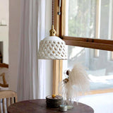 Modern Hand Carved White Ceramic Pendant Lamp with Adjustable Hanging Cord and Brass Finish