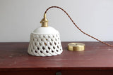 Modern Hand Carved White Ceramic Pendant Lamp with Adjustable Hanging Cord and Brass Finish
