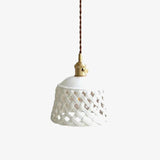 Modern Hand Carved White Ceramic Pendant Lamp with Adjustable Hanging Cord and Brass Finish