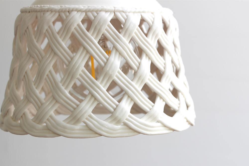 Modern Hand Carved White Ceramic Pendant Lamp with Adjustable Hanging Cord and Brass Finish