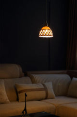 Modern Hand Carved White Ceramic Pendant Lamp with Adjustable Hanging Cord and Brass Finish