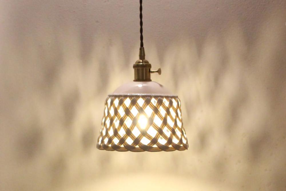 Modern Hand Carved White Ceramic Pendant Lamp with Adjustable Hanging Cord and Brass Finish