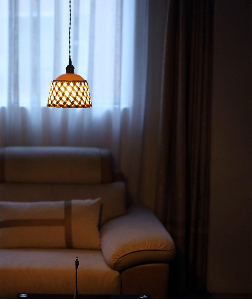 Modern Hand Carved White Ceramic Pendant Lamp with Adjustable Hanging Cord and Brass Finish